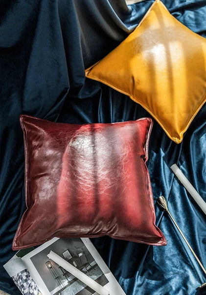 Faux Leather Throw Pillow Case Square Luxury Cushion Covers Bar Sofa Home Decor