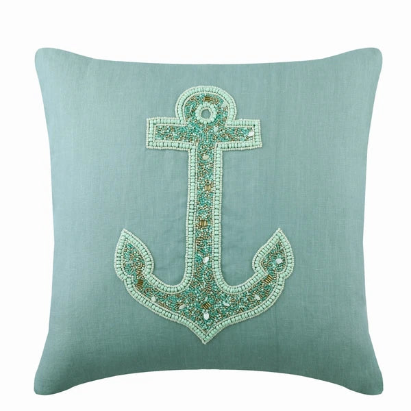 Decorative Sofa Pillow Case Blue 16"x16", Bed Decor Linen Fabric - Lost Anchor