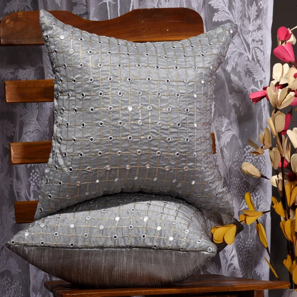 silver pillow cover for couch designer throw pillow embroidered pillow cover 2pc
