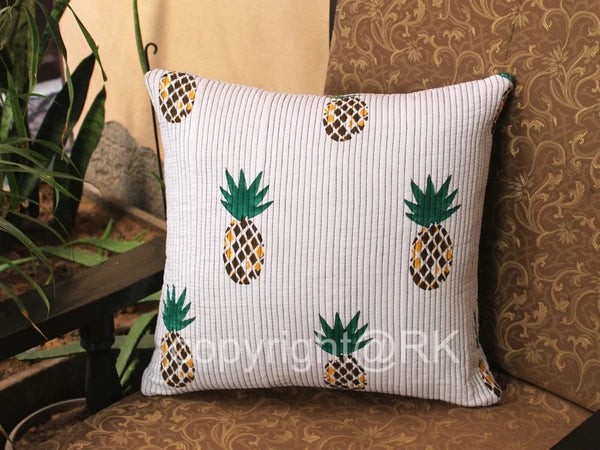 Quilted Pillow 2PC Set Pineapple Printed Pillow Cover Case Couch Cushion Cover