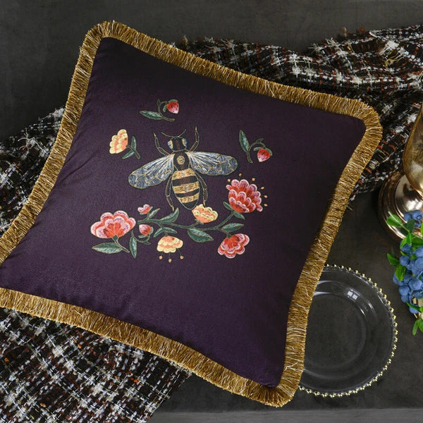 Fashion Velvet Bee Flower Cushion Cover Square Pillowcase For Sofa Bed Home