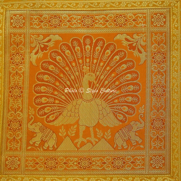 Peacock Brocade Cushion Cover Indian Handmade Throw Sofa Pillow Case Cover 12"