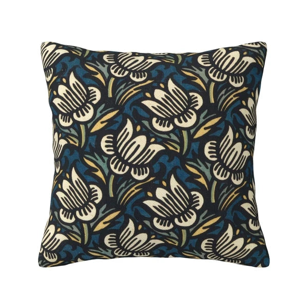 Vintage Blue Floral Print Throw Pillowcase Square Cushion Cover For Sofa Bed