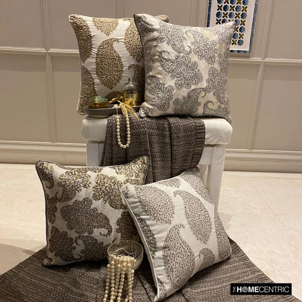 Couch Pillow Case Grey 16"x16", Bed Decor Silk Abstract - Paisley Elegance