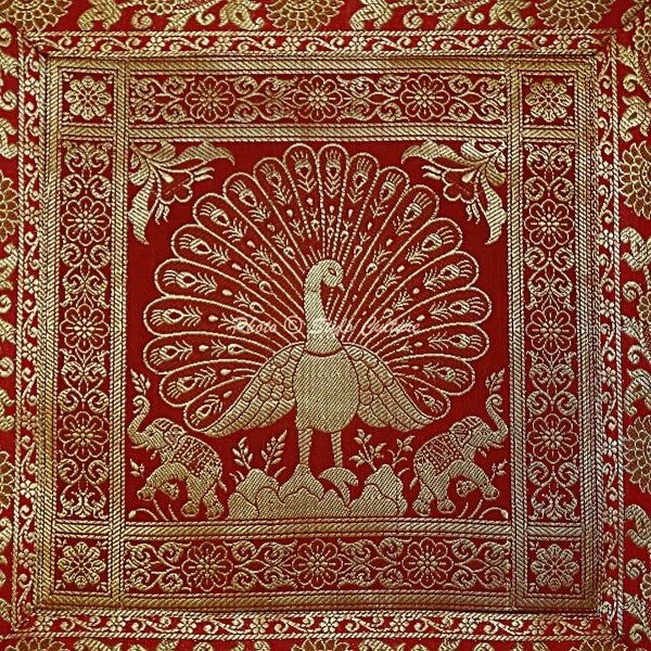Peacock Brocade Cushion Cover Indian Handmade Throw Sofa Pillow Case Cover 12"