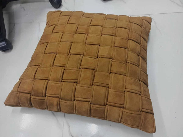 Tan Brown Woven Lamb Suede Leather Cushion Cover, Sofa & Bed Throw Pillow Cover