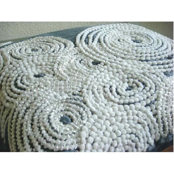 Couch Cushion Cover Blue 16"x16", Bed Decor Silk Pom Pom Lace - Snow Centric
