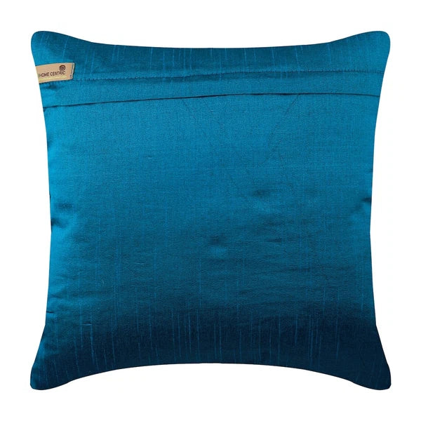 Decorative Couch Cushion Cover Blue 16"x16", Bed Decor Silk - Royal Blue Crest