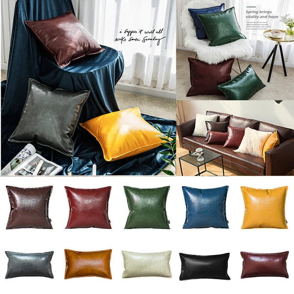 Faux Leather Throw Pillow Case Square Luxury Cushion Covers Bar Sofa Home Decor