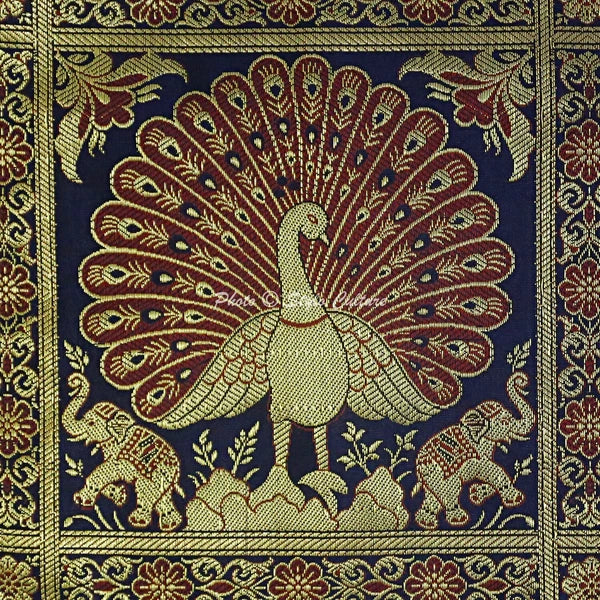 Indian Peacock Brocade Cushion Cover Handmade Sofa Pillow Case Cover Throw 12"
