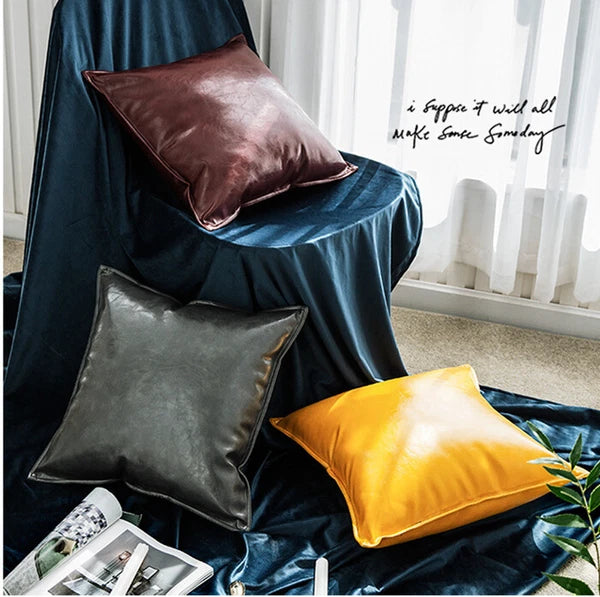 Faux Leather Throw Pillow Case Square Luxury Cushion Covers Bar Sofa Home Decor