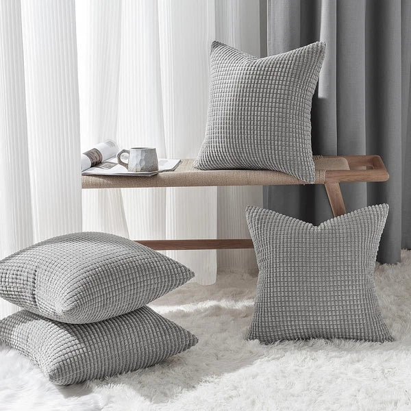 Throw Pillows Covers for Couch, Decorative Fluffy Corduroy Cushion Cover 4 PCS