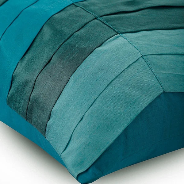 Sofa Pillow Cover Blue 16"x16", Bed Decor Silk Ombre Pintucks - Teal Waves