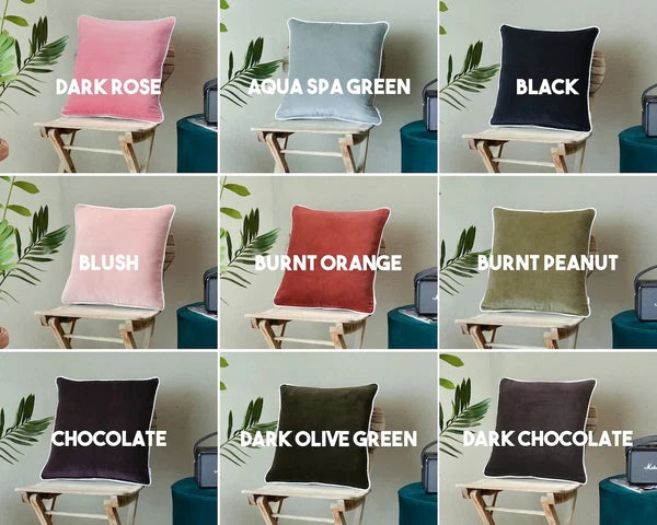 Black Velvet Throw Pillow With White Piping For Couch and Sofa- Pillow Cover