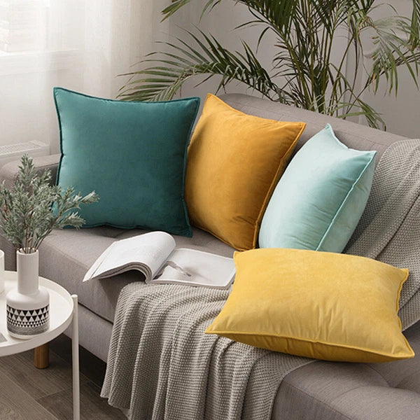 New 18" 20" 24" Velvet Piped Solid Cushion Cover Pillow Case Home Sofa Bed Decor