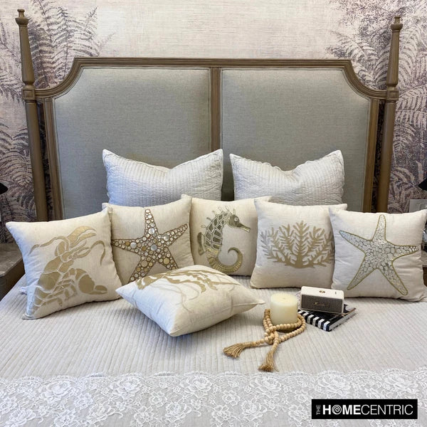 Couch Cushion Case Beige 16"x16", Bed Decor Cotton - Starfish Coated Pearl