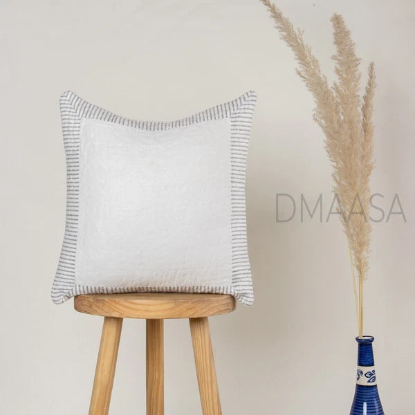 Grey Striped Block Print Cotton Indian Sofa Pillow Cover Bed Cushion Cover
