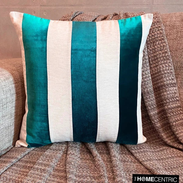 Couch Pillow Cover Blue 16"x16", Bed Decor Velvet Patchwork - Velvet Band Teal