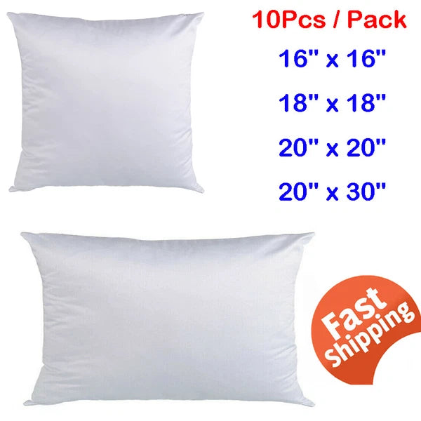 10Pcs White Sublimation Blank Pillow Case Home Sofa Car Decor Cushion Cover Gift