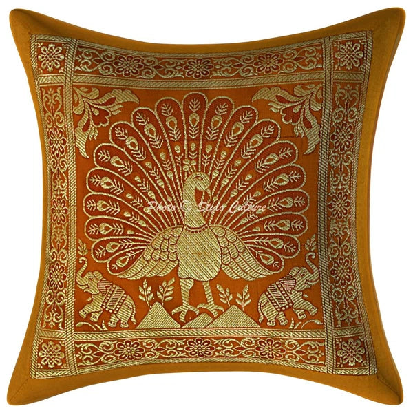 Indian Peacock Brocade Cushion Cover Handmade Sofa Pillow Case Cover Throw 12"