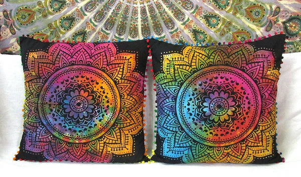 Set Of 2 Cotton Cushion Cover Mandala Couch Pillow Cases Home Decorative Pillows