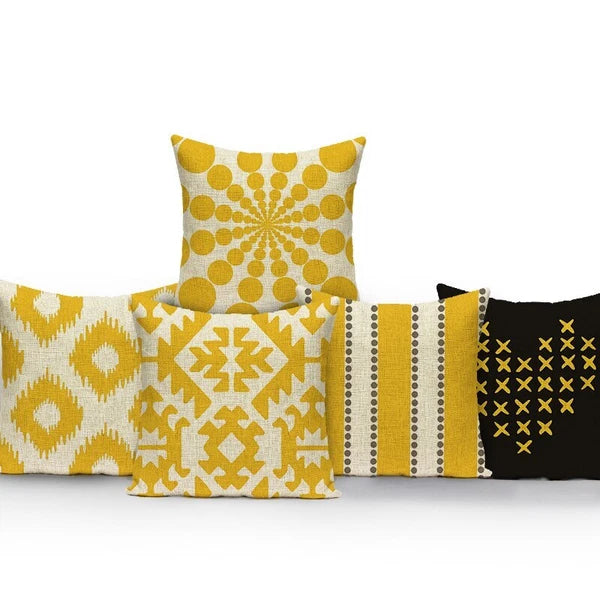 Geometry Cushion Cover Yellow Black Letter Modern Simple Pillowcase for Sofa Bed