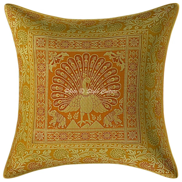 Peacock Brocade Cushion Cover Indian Handmade Throw Sofa Pillow Case Cover 12"