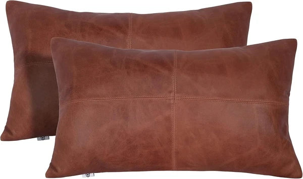 Natural lambskin leather Tan Antique Pln Pillow Cover For Sofa Cushion & Bedroom