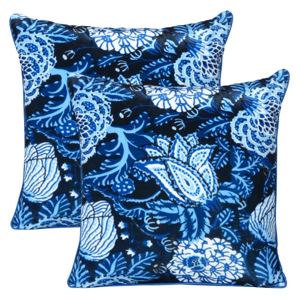 Velvet Cushion Cover Throw Pillowcase Home Sofa Decorative Zipper Blue Flower