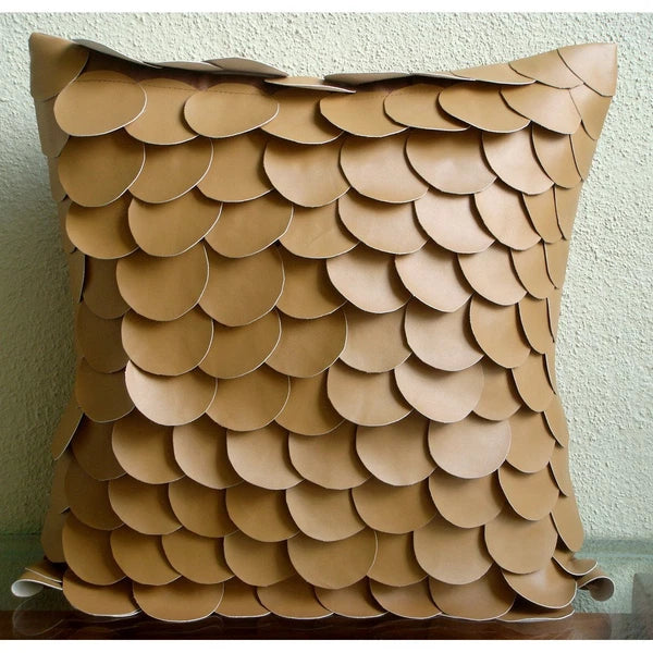 Couch Cushion Case Brown 16"x16", Bed Decor Faux Leather Circles & Dots - Scales
