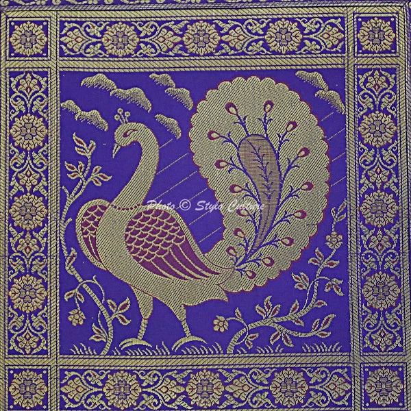Indian Brocade Sofa Cushion Cover Handmade Peacock Pillow Case Cover Throw 12"