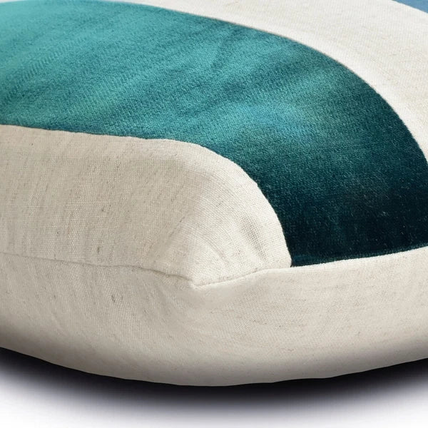 Couch Pillow Cover Blue 16"x16", Bed Decor Velvet Patchwork - Velvet Band Teal