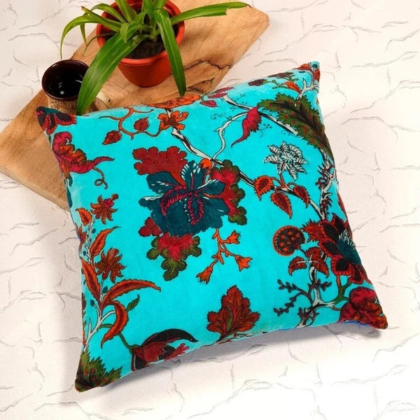 Indian Blue Floral Velvet Cushion Cover Home Decor Sofa Decor Pillow Case Covers