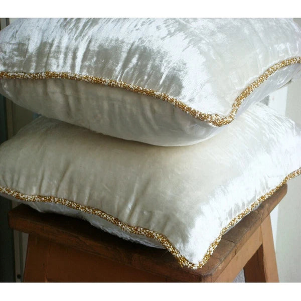 Sofa Pillow Case White 16"x16", Bed Decor Velvet Fabric - White Shimmer