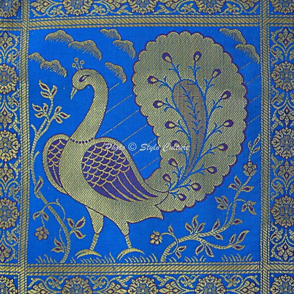 Indian Brocade Sofa Cushion Cover Handmade Peacock Pillow Case Cover Throw 12"