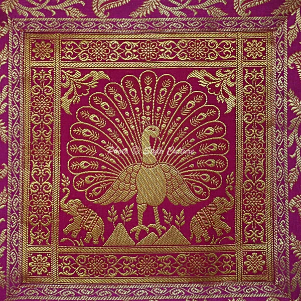 Indian Peacock Brocade Cushion Cover Handmade Sofa Pillow Case Cover Throw 12"