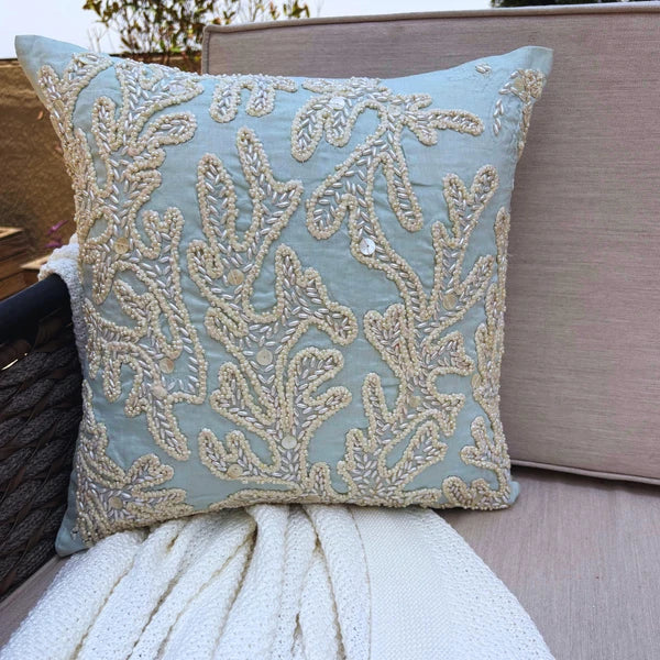 Decorative Sofa Cushion Case Blue 16"x16", Bed Decor Cotton - Pearly Sea Tangle