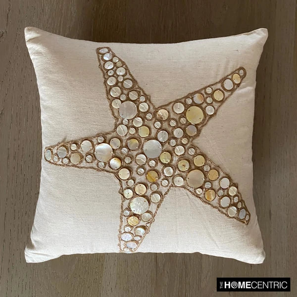 Couch Cushion Case Beige 16"x16", Bed Decor Cotton - Starfish Coated Pearl