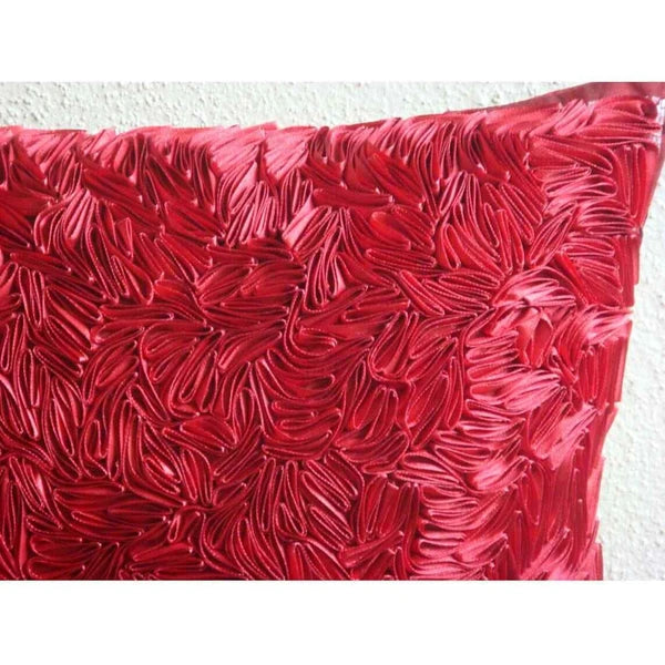Square Couch Cushion Case Red 16"x16", Bed Decor Silk - Red Hot Satin Ribbon