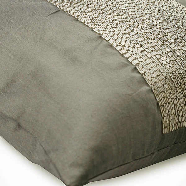 Couch Cushion Case Silver 16"x16", Bed Decor Silk Beaded - Silver Center