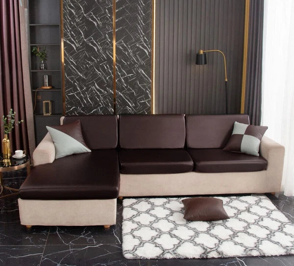 PU Leather Sofa Seat Cushion Covers Waterproof 1/2/3/4 Seater Stretch Slipcover