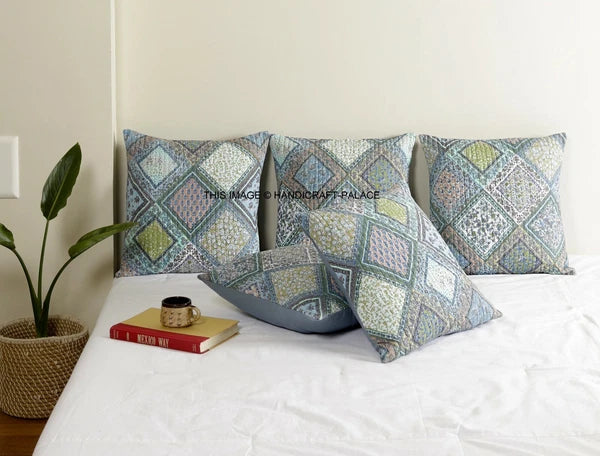 Indian Handmade Kantha Cotton Cushion Cover Bed Pillow Cases Sofa Throw-16"