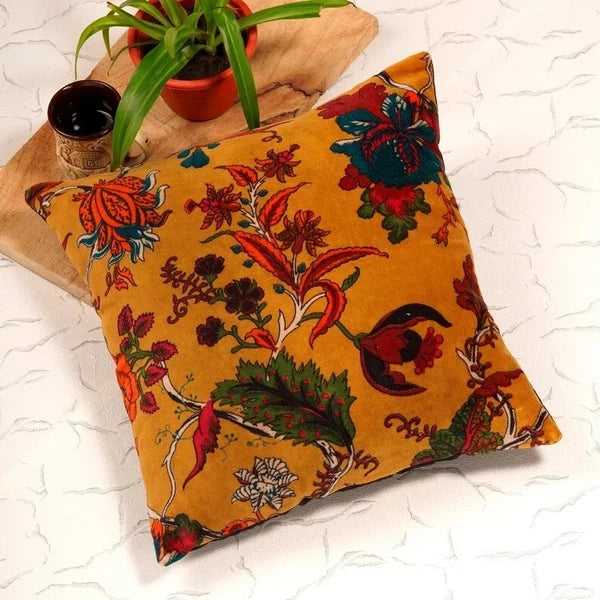 Indian Mustard Floral Velvet Cushion Cover Home Decor Sofa Decor Pillow Cover AU