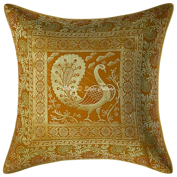 Indian Brocade Sofa Cushion Cover Handmade Peacock Pillow Case Cover Throw 12"