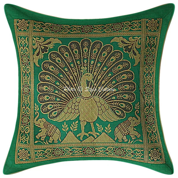 Indian Peacock Brocade Cushion Cover Handmade Sofa Pillow Case Cover Throw 12"