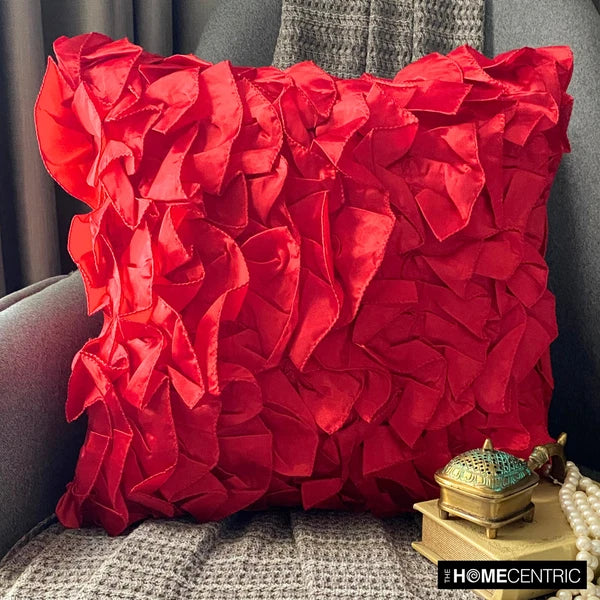 Decorative Sofa Pillow Case Red 16"x16", Bed Decor Satin Fabric - Vintage Reds