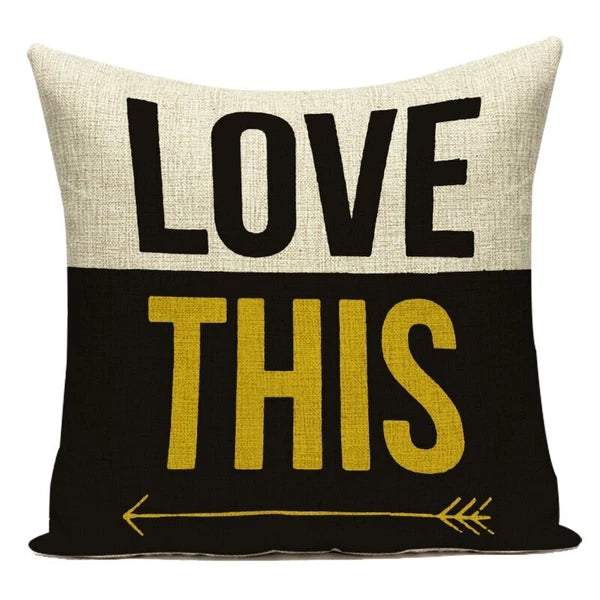 Geometry Cushion Cover Yellow Black Letter Modern Simple Pillowcase for Sofa Bed