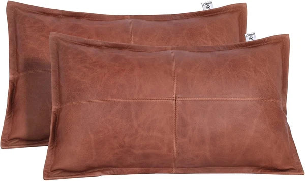 Natural lambskin leather Tan Antique Box Pillow Cover For Sofa Cushion & Bedroom