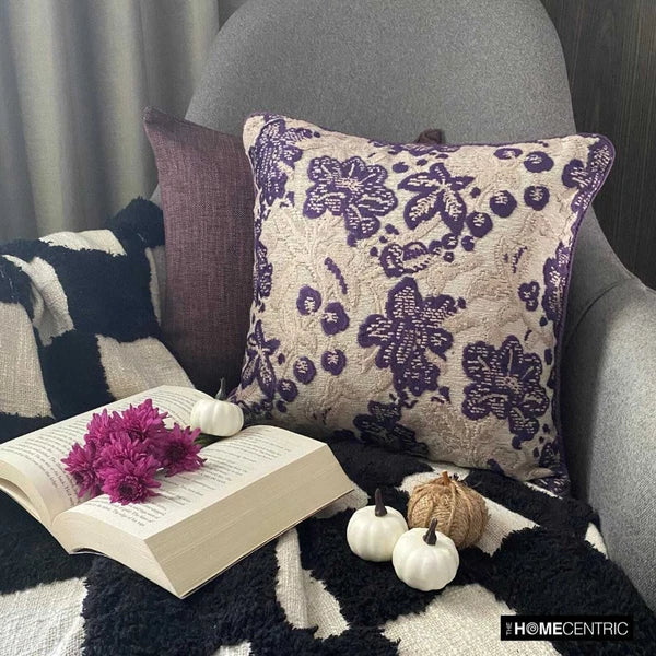 Sofa Pillow Cover Purple 16"x16", Bed Decor Velvet Fabric - Plum Scented