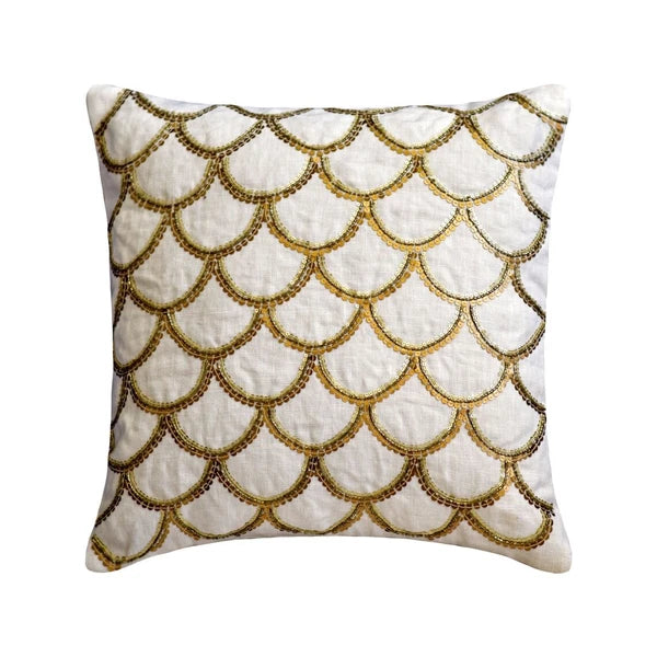 Couch Cushion Case Ivory 16"x16", Bed Decor Linen Geometric - Gold Accord